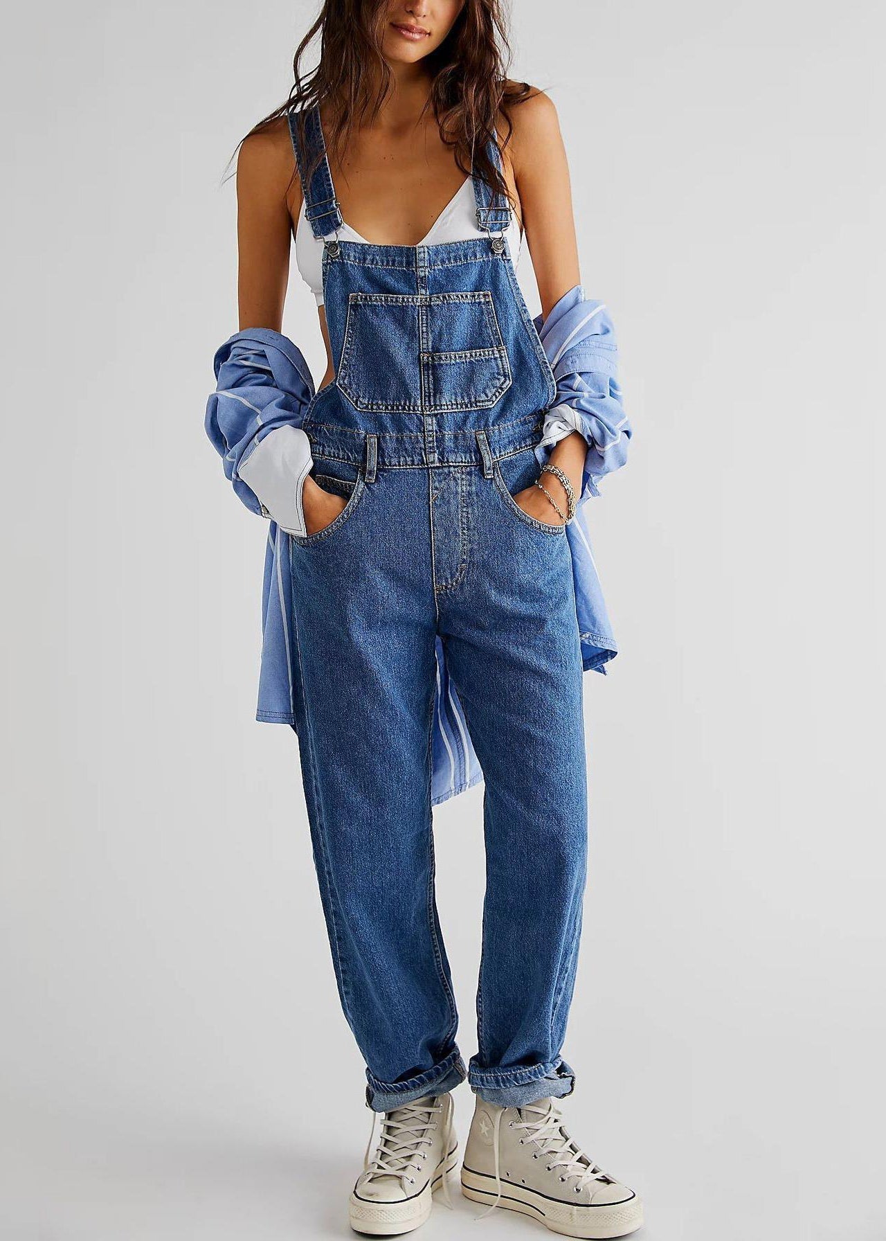 Sleeveless Jumpsuit Denim Design Blue New Pockets Original