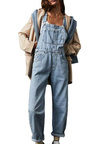 Sleeveless Jumpsuit Denim Design Blue New Pockets Original