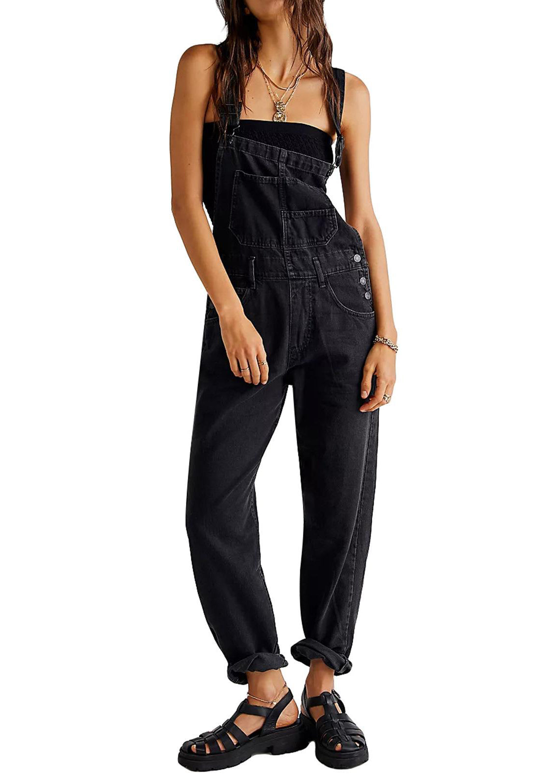 Sleeveless Jumpsuit Denim Design Blue New Pockets Original