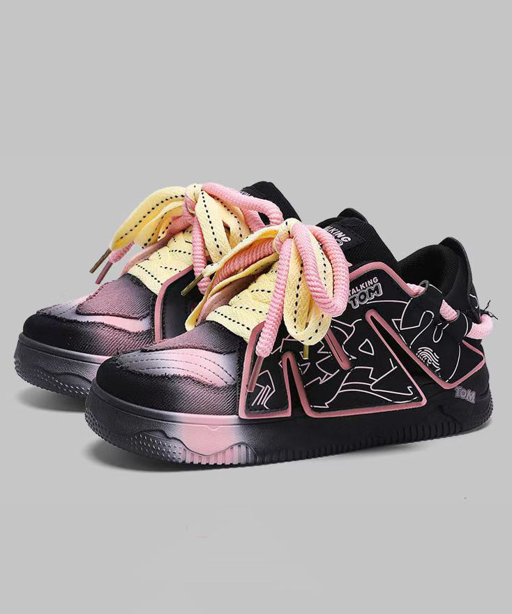 Splicing Up Platform Lace Black Flat Shoes Fashion New