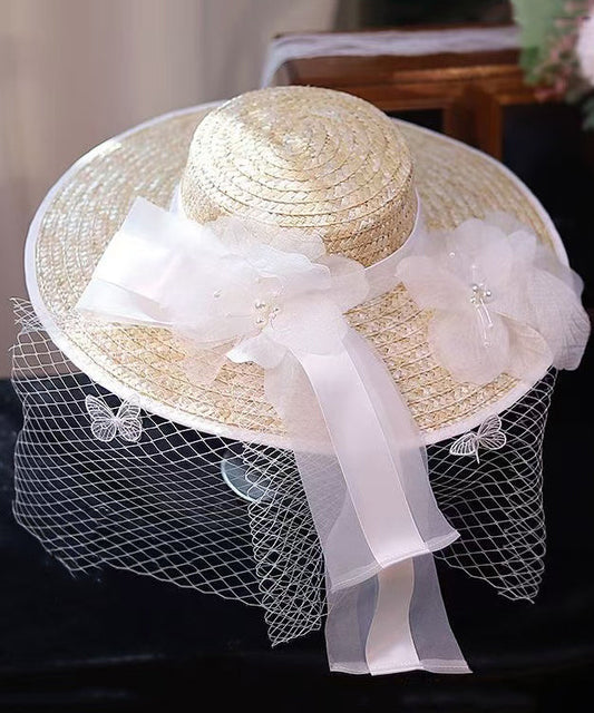 Style French Countryside Hat New Lace Straw Flower
