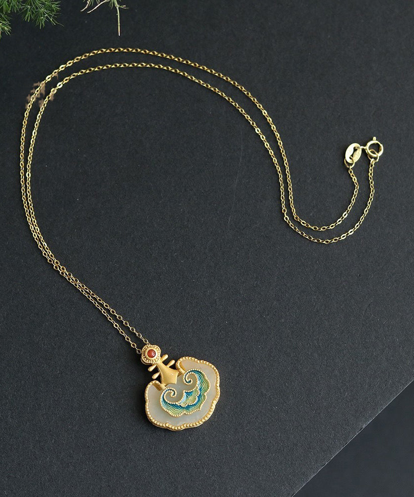 New Gold Ancient Gold Jade Enamel Pendant Necklace TX011
