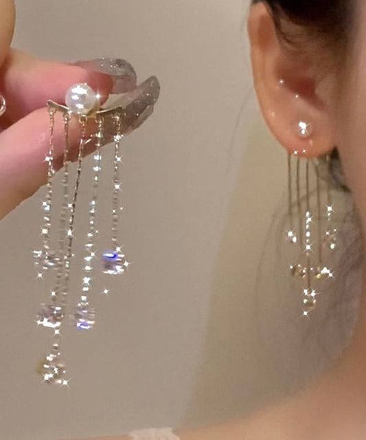 Alloy Zircon Pearl Earrings New Gold Drop Copper Tassel