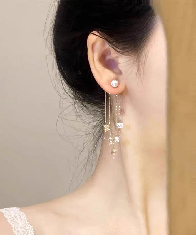 Alloy Zircon Pearl Earrings New Gold Drop Copper Tassel