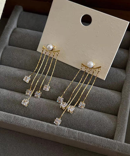 Alloy Zircon Pearl Earrings New Gold Drop Copper Tassel