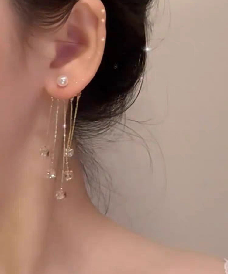 Alloy Zircon Pearl Earrings New Gold Drop Copper Tassel