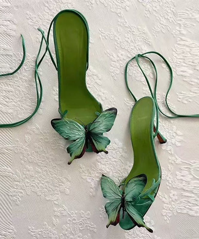 Butterfly Sandals New Lace Flower Green Stiletto Up