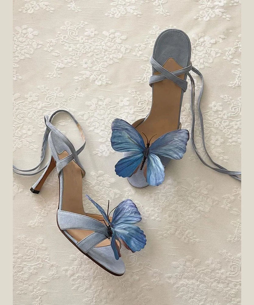 Butterfly Sandals New Lace Flower Green Stiletto Up