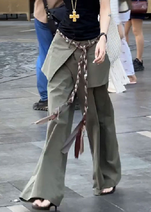 Waist Cotton False Pieces New Fall Two High Green Pants