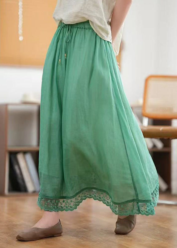 Green New Hollow Out Summer Elastic Waist Skirts Linen