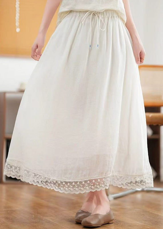 Green New Hollow Out Summer Elastic Waist Skirts Linen