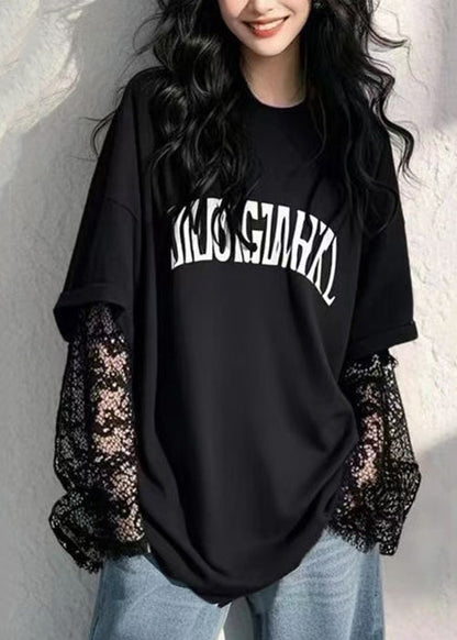 Letter Fall Lace Two New False T Green Patchwork Pieces Shirts