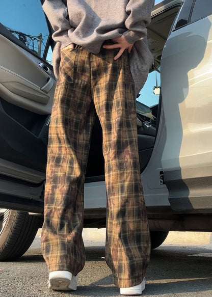 Green Cotton Summer Waist Mens Elastic Pants Plaid New