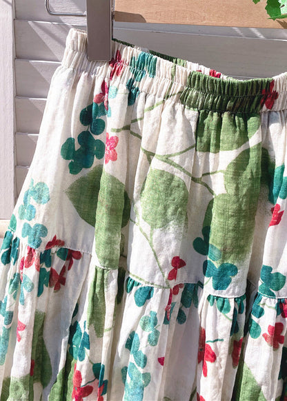 New Green Print Elastic Waist Cotton Skirt Summer GH1062