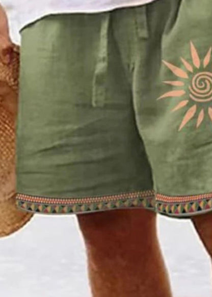 Cotton Zip Men Up New Summer Shorts Waist Print Green Elastic