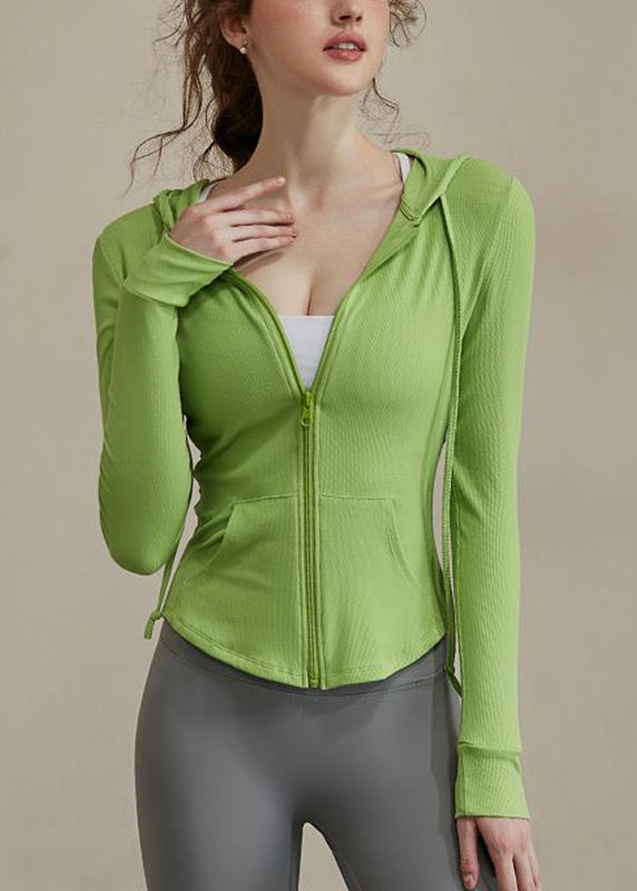Coats Lack Hooded Green New Zippered Tie Yoga
