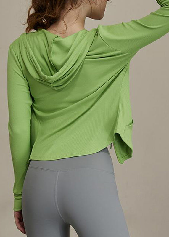 Coats Lack Hooded Green New Zippered Tie Yoga
