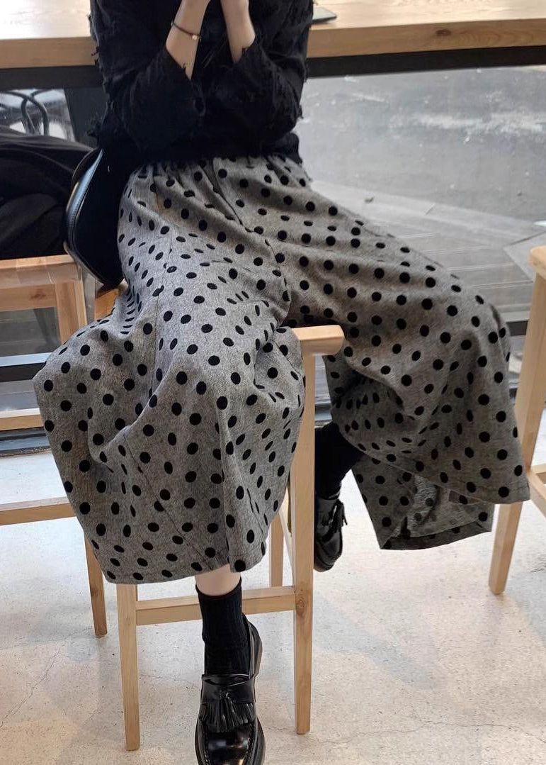 Dot Waist Summer Cotton Grey New Leg Pants Elastic Wide