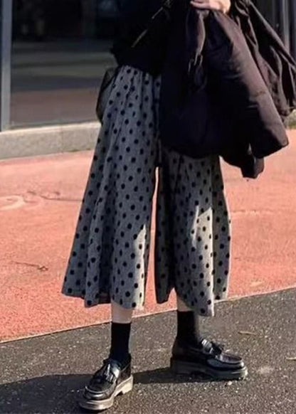 Dot Waist Summer Cotton Grey New Leg Pants Elastic Wide