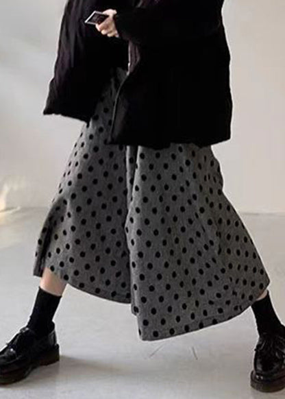 Dot Waist Summer Cotton Grey New Leg Pants Elastic Wide