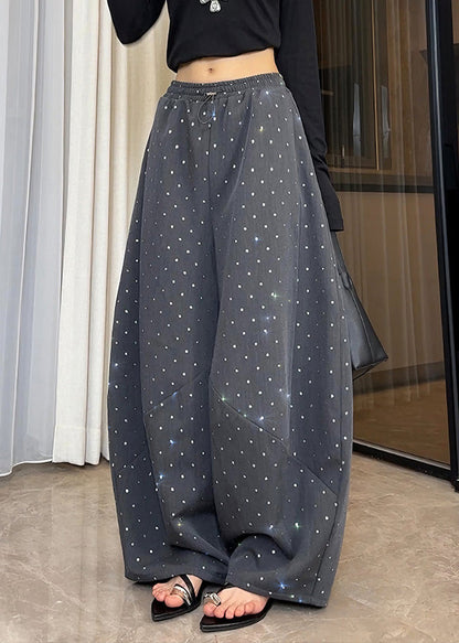 Pockets Waist Elastic Fall Cotton Grey Dot Leg New Pants Wide