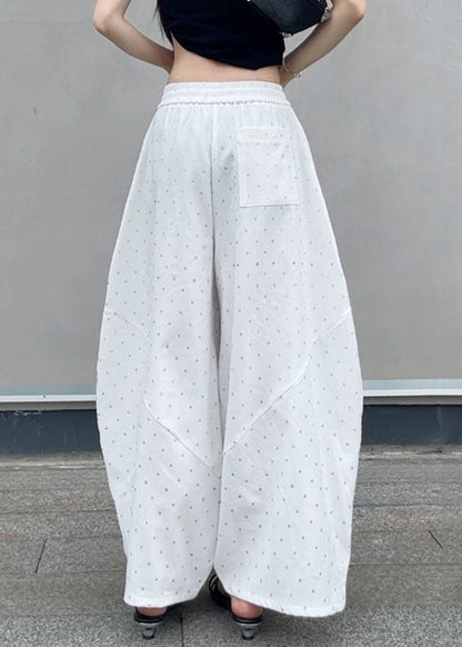 Pockets Waist Elastic Fall Cotton Grey Dot Leg New Pants Wide