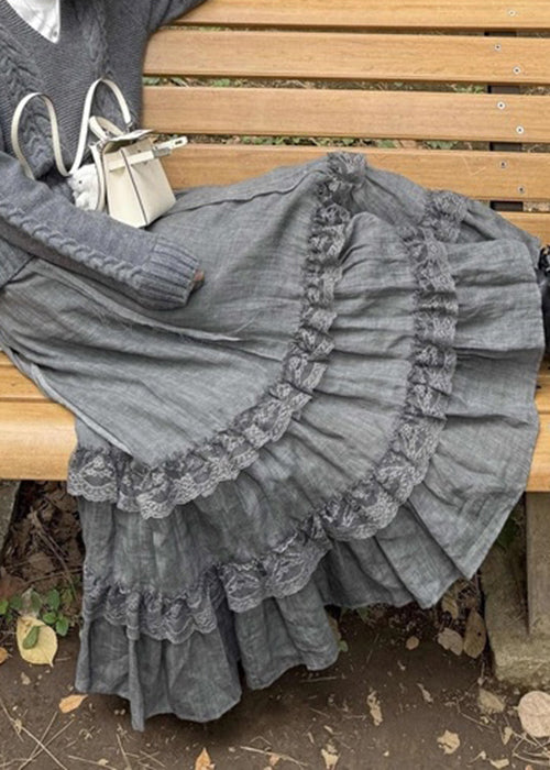 Waist Grey Lace New Skirts High Spring Cotton