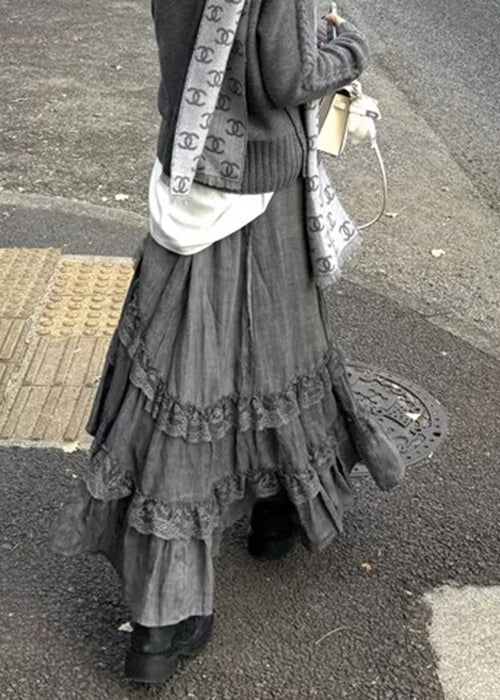Waist Grey Lace New Skirts High Spring Cotton
