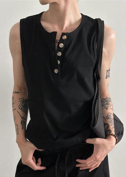 Tank Cotton Button New Grey Neck Men O Summer