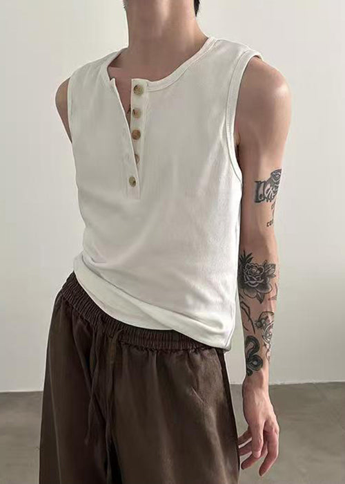 Tank Cotton Button New Grey Neck Men O Summer