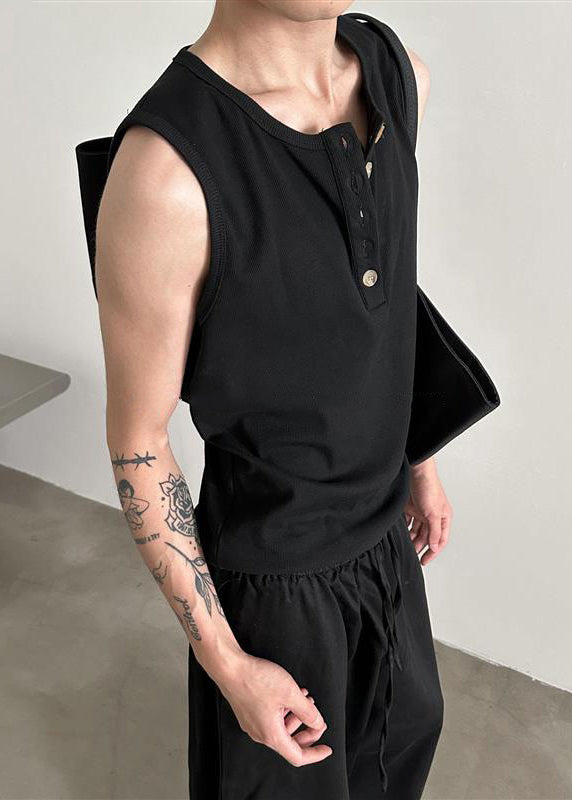 Tank Cotton Button New Grey Neck Men O Summer