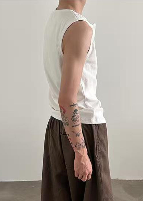 Tank Cotton Button New Grey Neck Men O Summer