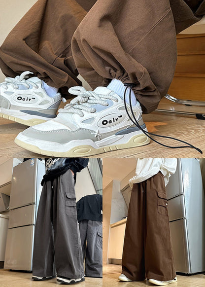 New Summer Mens Cotton Pockets Waist Elastic Pants Grey