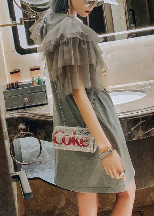 Cotton New Dress Tulle Grey Shirts Patchwork Print T Summer