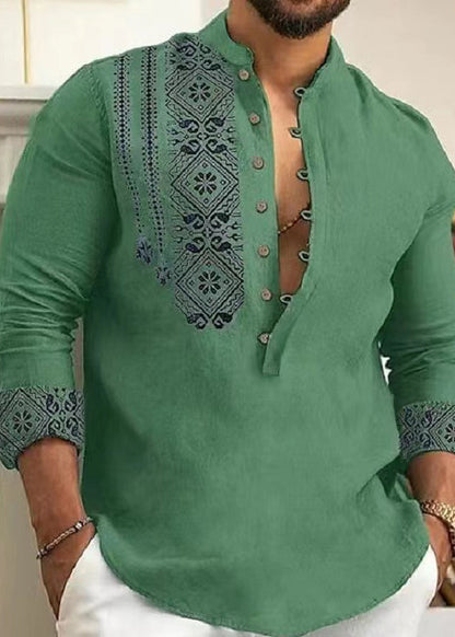 Stand Cotton Men's New Print Grey Fall Collar Shirts