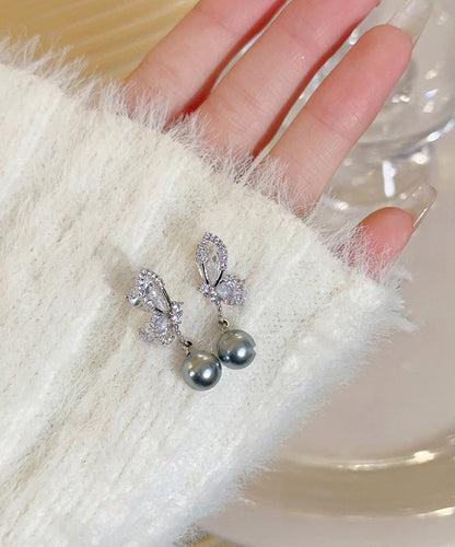 Sterling Silver Drop Grey Zircon New Pearl Earrings