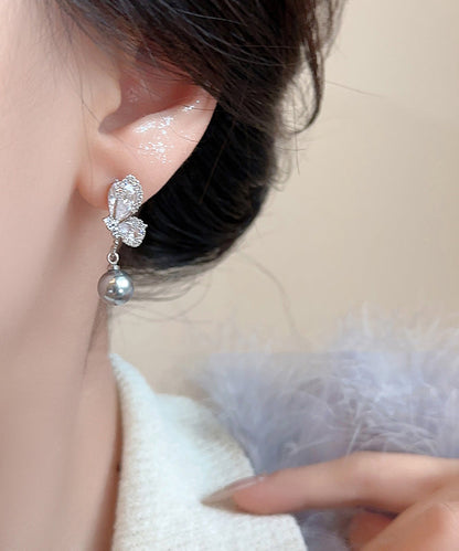 Sterling Silver Drop Grey Zircon New Pearl Earrings