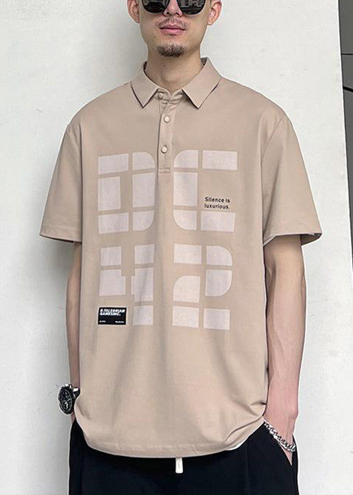 Print Cotton Shirts Summer Khaki Button New Polo Men
