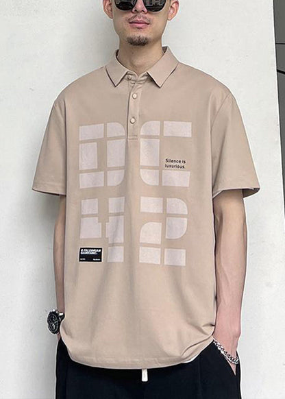 Print Cotton Shirts Summer Khaki Button New Polo Men