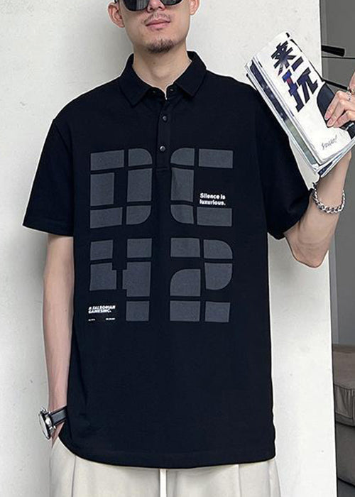 Print Cotton Shirts Summer Khaki Button New Polo Men