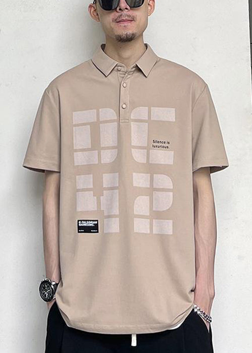 Print Cotton Shirts Summer Khaki Button New Polo Men