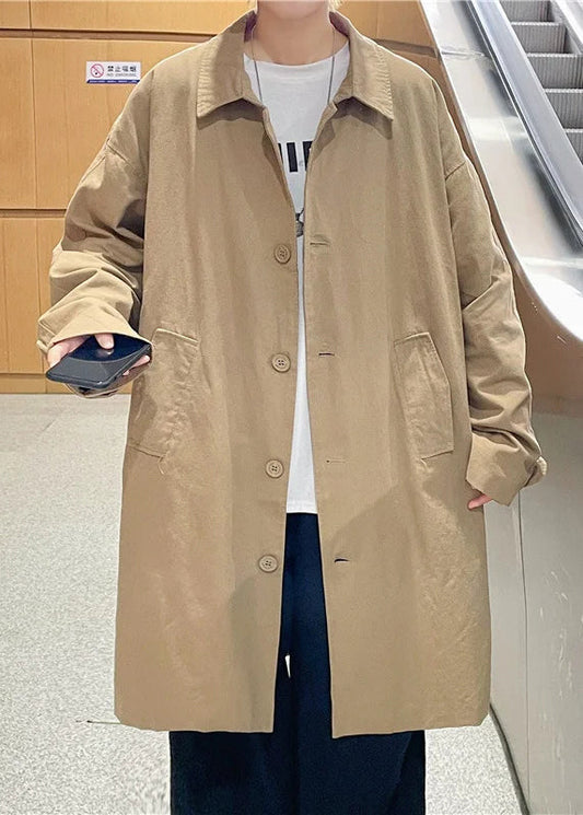 New Khaki Peter Pan Collar Button Pockets Cotton Men Coat Spring YQ017