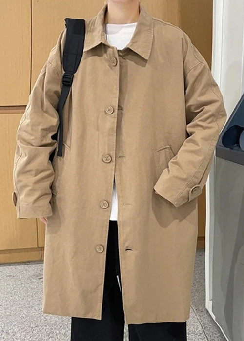 New Khaki Peter Pan Collar Button Pockets Cotton Men Coat Spring YQ017