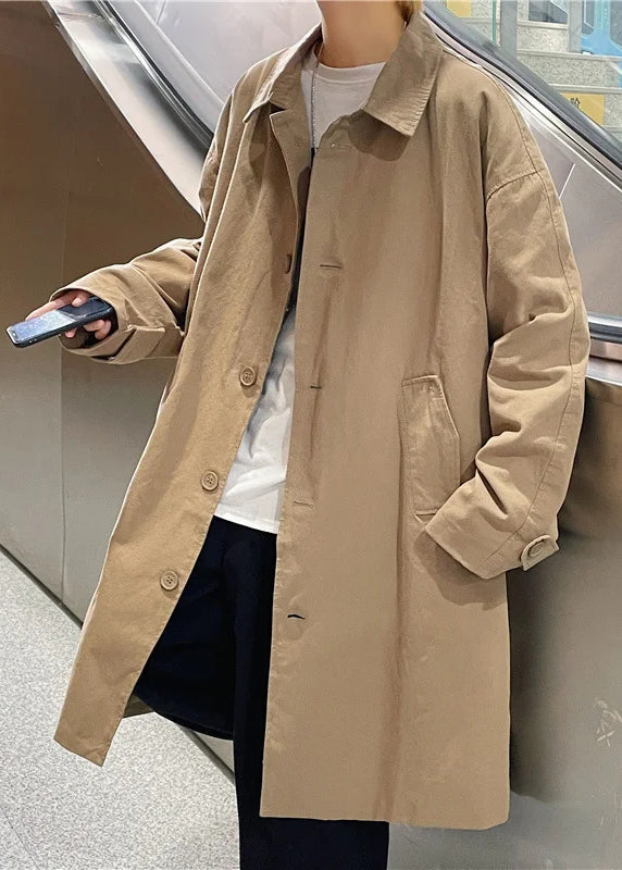 New Khaki Peter Pan Collar Button Pockets Cotton Men Coat Spring YQ017