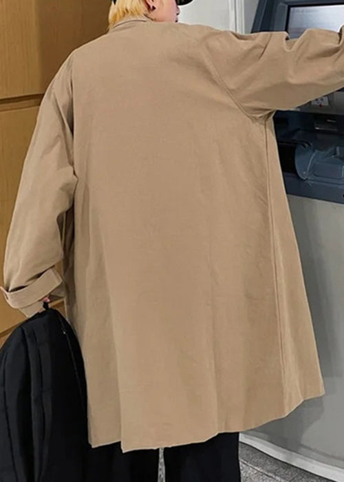 New Khaki Peter Pan Collar Button Pockets Cotton Men Coat Spring YQ017