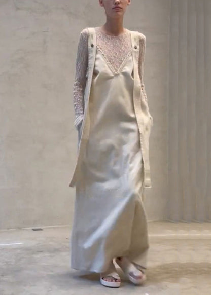 New Lace Top Beige Strap Skirt Two-Piece Set For Summer ZL003