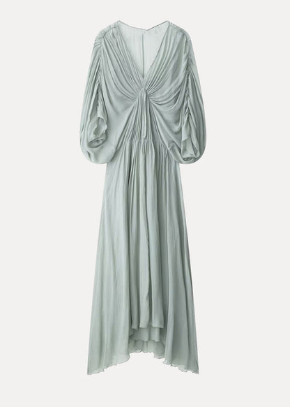 Chiffon Patchwork V Batwing Light Green Wrinkled Dresses Neck New