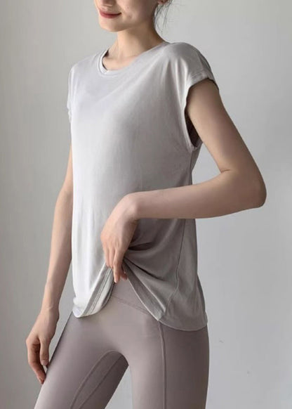 Yoga Wrinkled Hollow New Light Out Tops Summer Grey