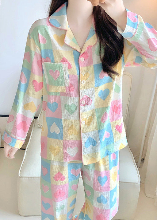 Set Plaid Pockets Fall Cotton Heart New Two Loving Pajamas Piece