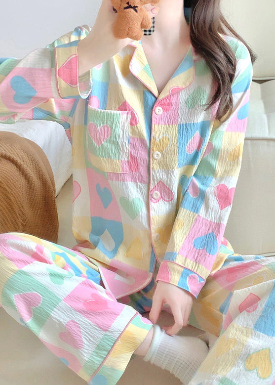 Set Plaid Pockets Fall Cotton Heart New Two Loving Pajamas Piece